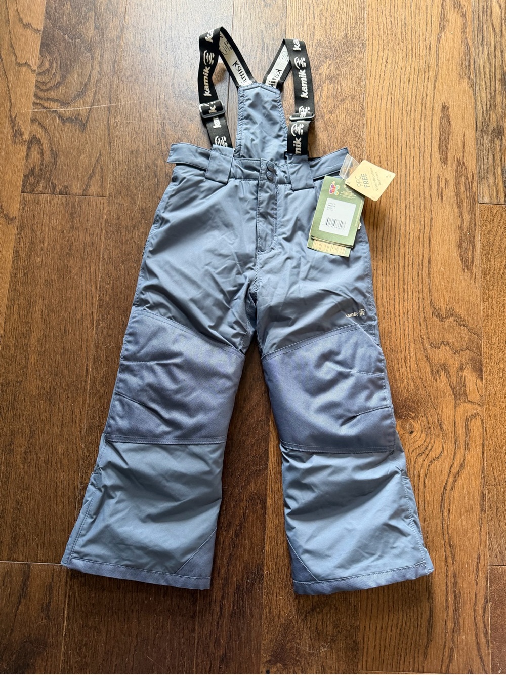 New Kamik Size 6 Kids Waterproof Snow Pants with Removable Suspenders Blue gray